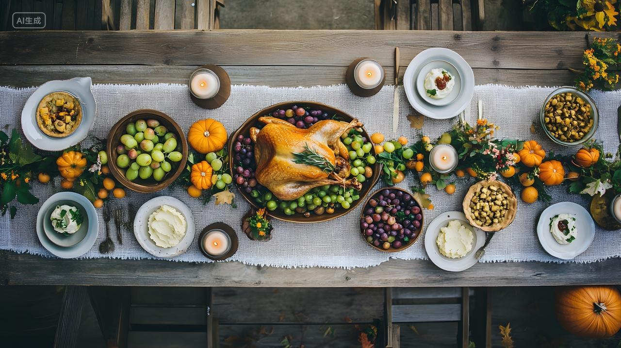 感恩节丰盛晚宴餐桌布置