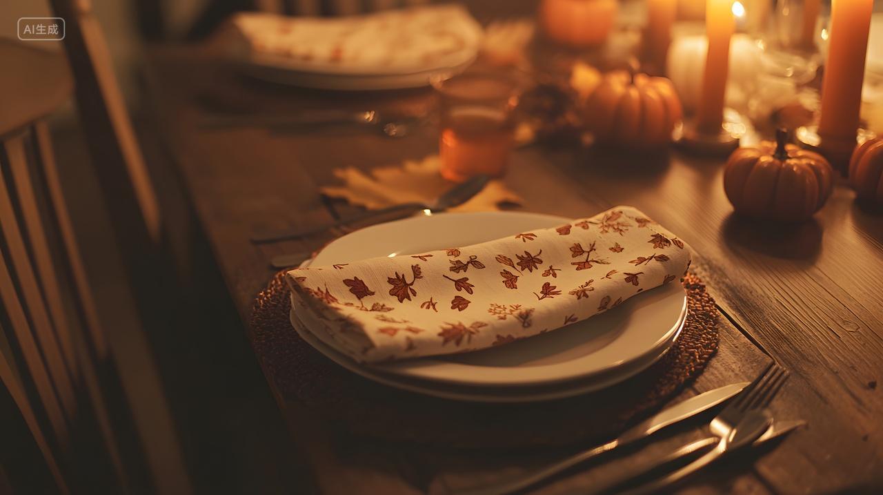 感恩节烛光晚餐餐巾南瓜温馨布置