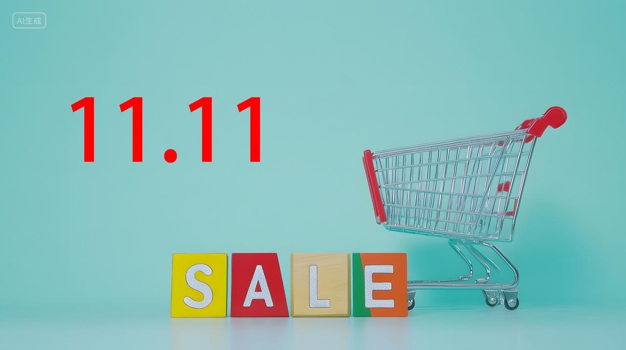 双十一促销购物车与SALE字母蓝色背景