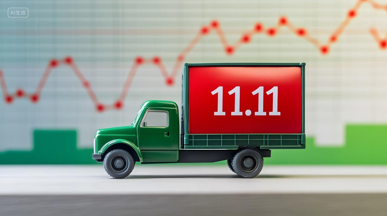 双十一物流卡车与市场增长图表背景