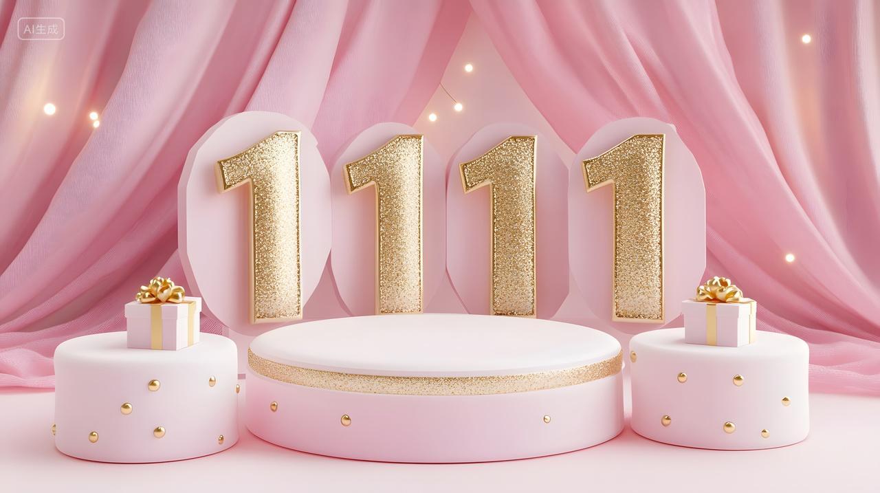 双十一粉色庆典展台布置数字装饰场景