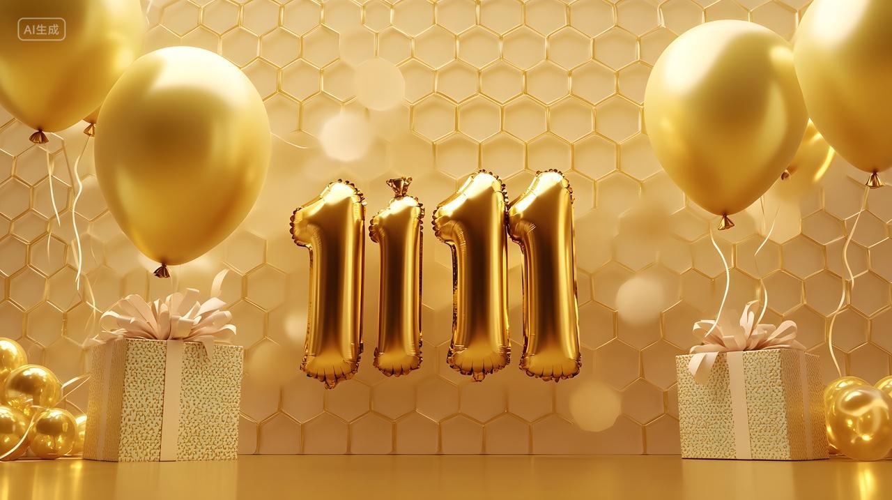双十一金色庆典装饰数字气球豪华场景