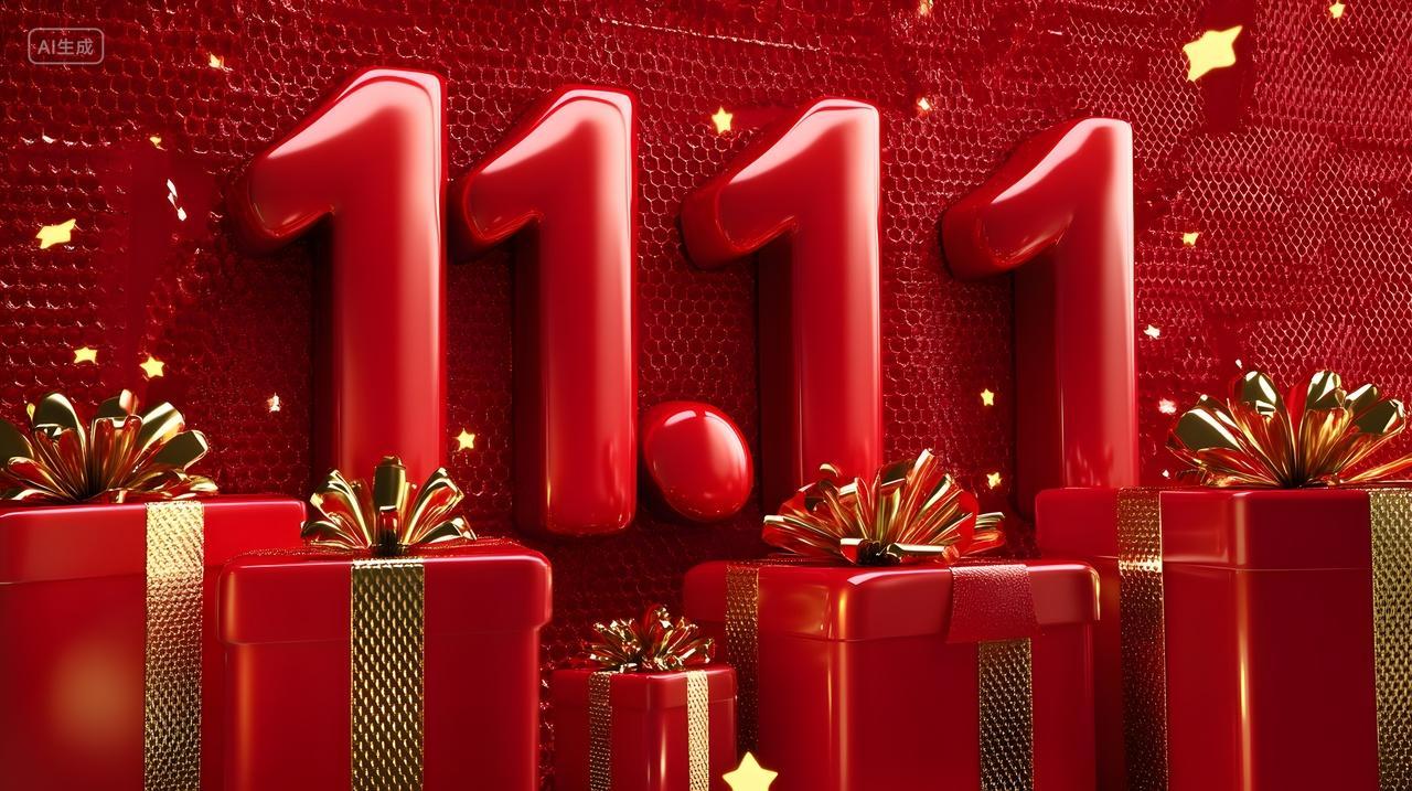 双十一红色庆典数字礼盒热烈节日气氛