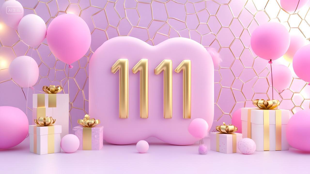 双十一粉色浪漫庆典金色数字礼盒气球