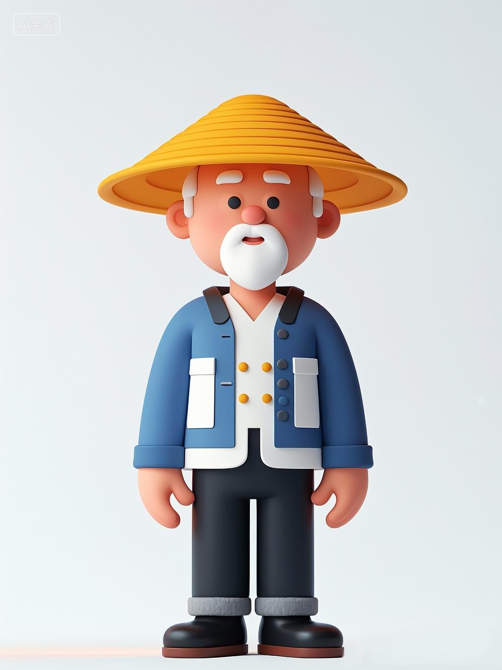 戴帽子的可爱爷爷劳动农村农场农民下乡耕种耕田工作生活场景aigc