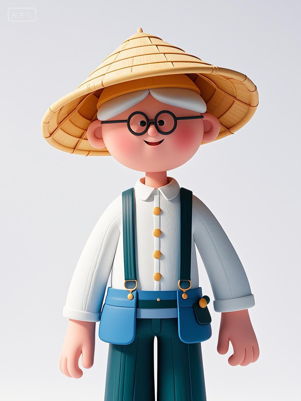 斗笠帽子的爷爷劳动农村农场农民下乡耕种耕田工作生活场景aigc