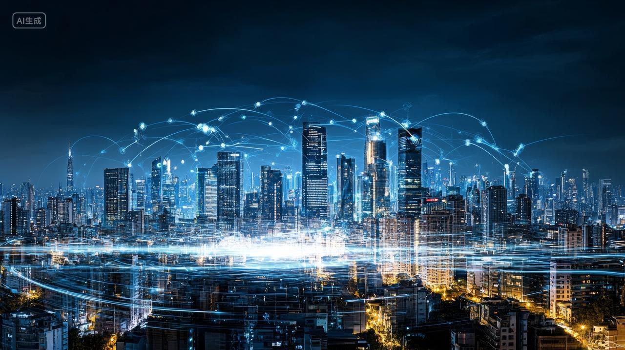 科技感未来智慧城市网络大数据双十一蓝色背景设计