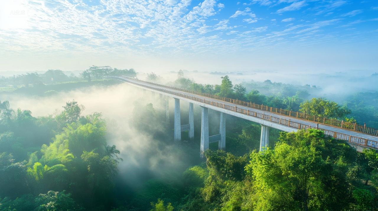 贵州高速桥梁云海大桥吊桥云雾森林自然风景