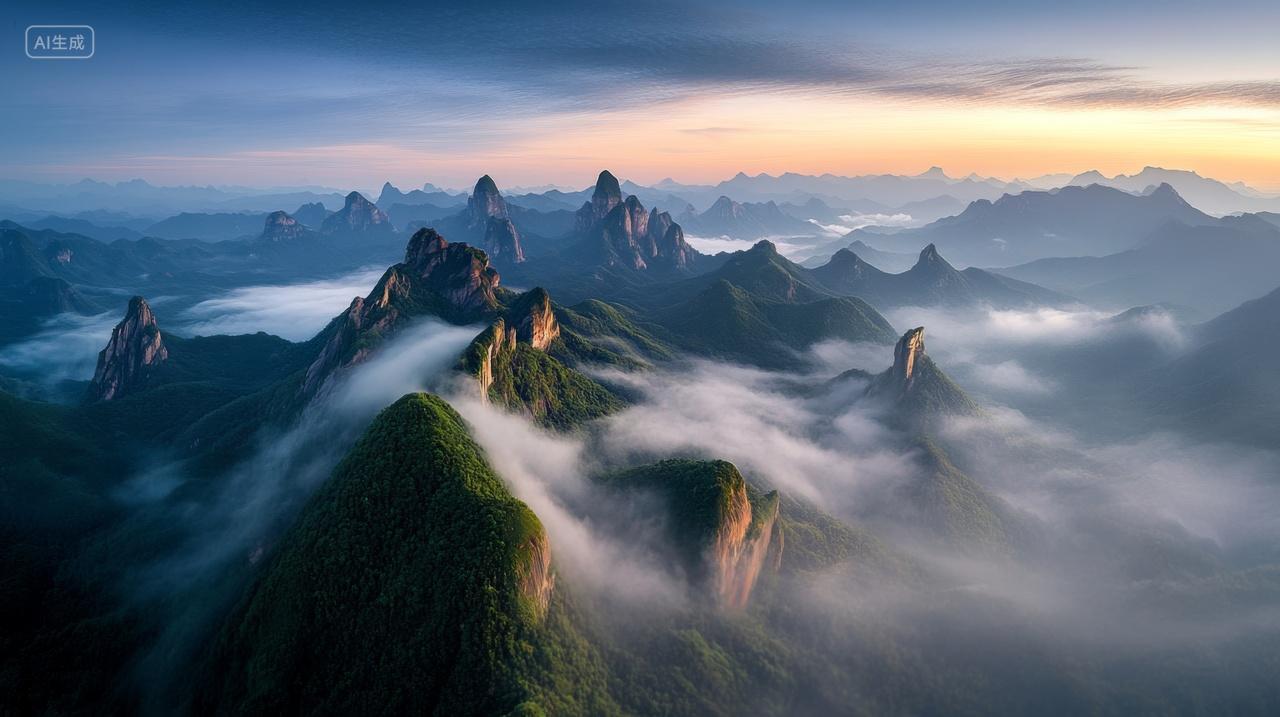 湖南张家界云海雾气山峰绿色中国自然风景