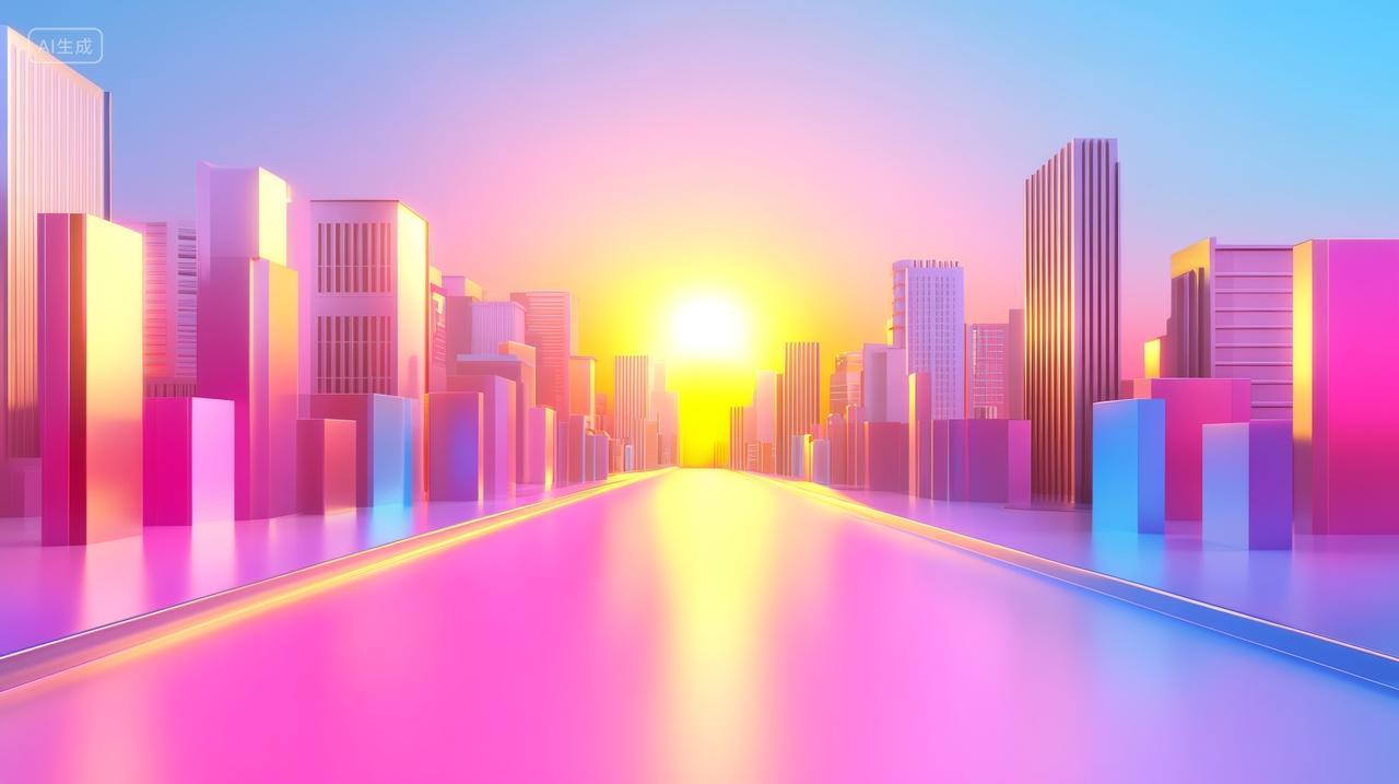 未来城市日出双十一双十二电商背景彩色