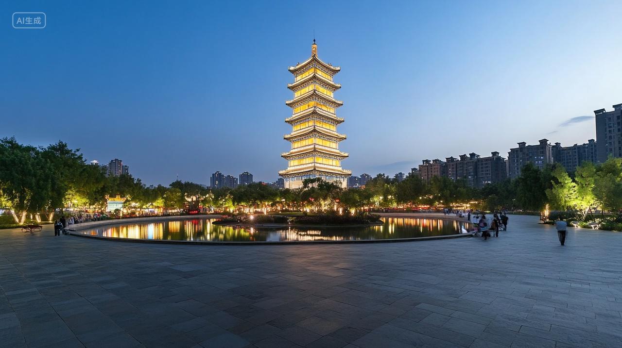 陕西西安世博园长安塔夜景