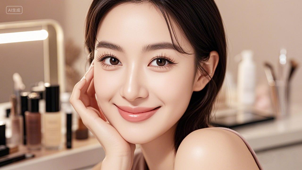 青春靓丽美丽动人的女人在化妆照片