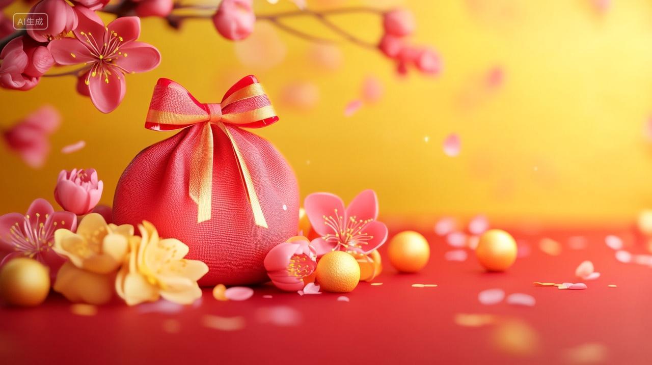 新春蛇年春节新年粉色花朵福袋