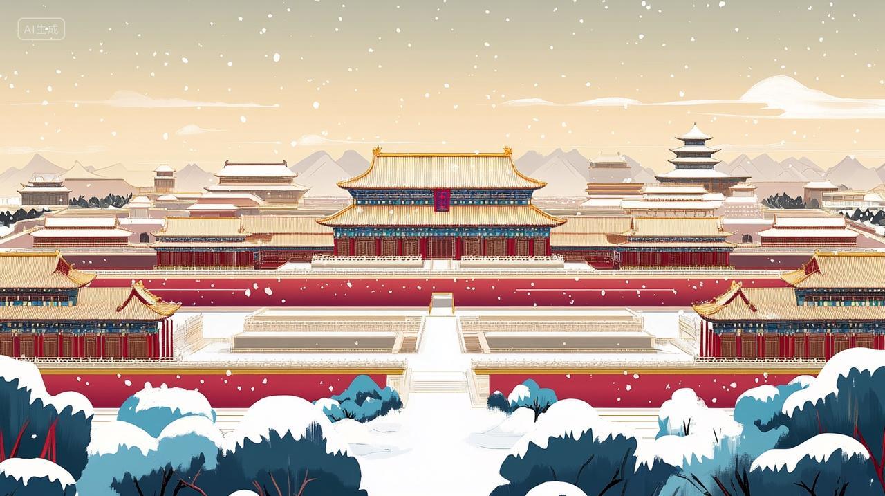 冬天故宫插画