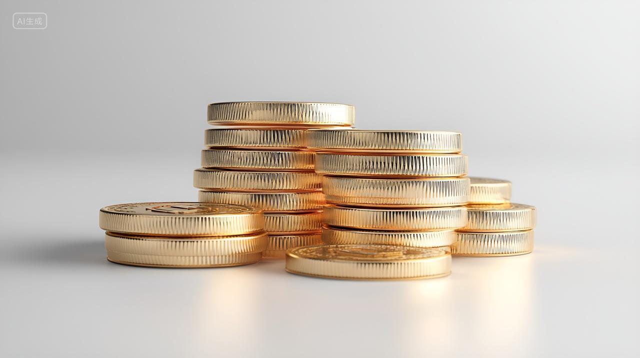 金币堆叠财富积累增长金子金块经济货币储蓄