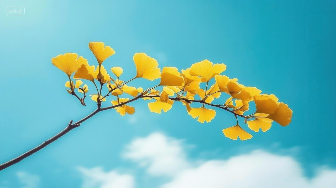 蓝色天空下的银杏树树枝