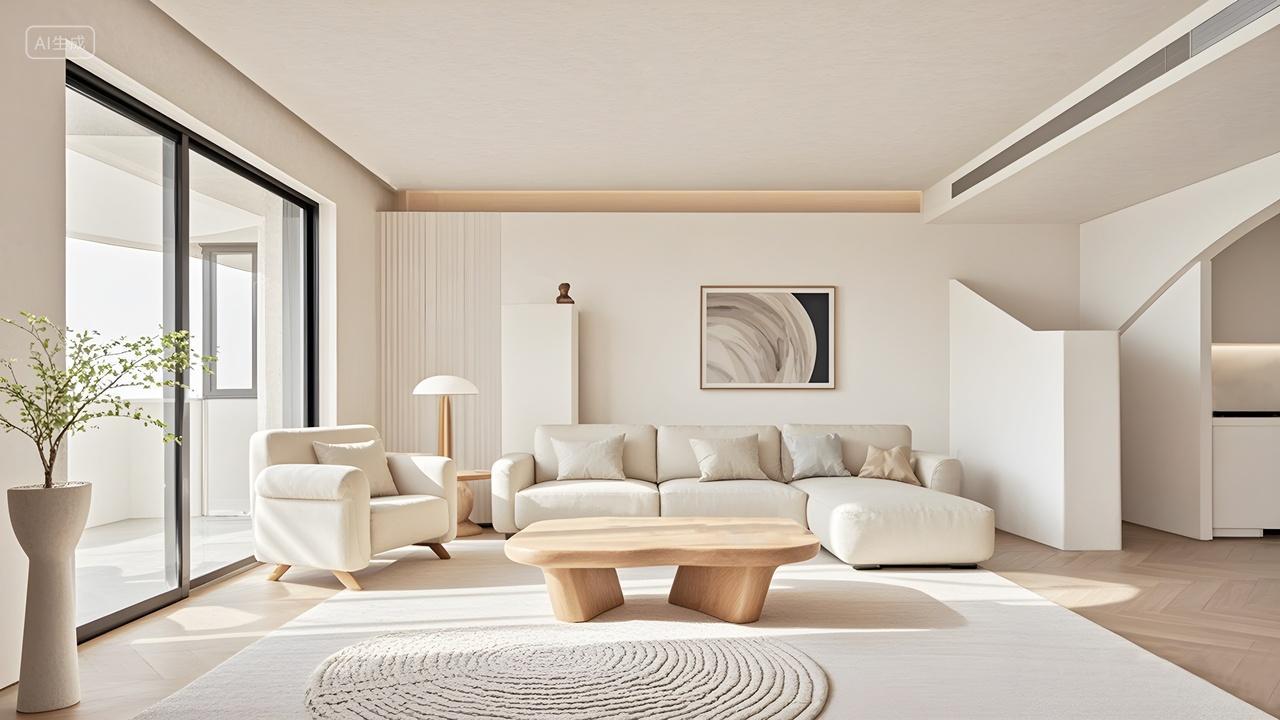 简约时尚白色调的现代主义客厅装修设计图