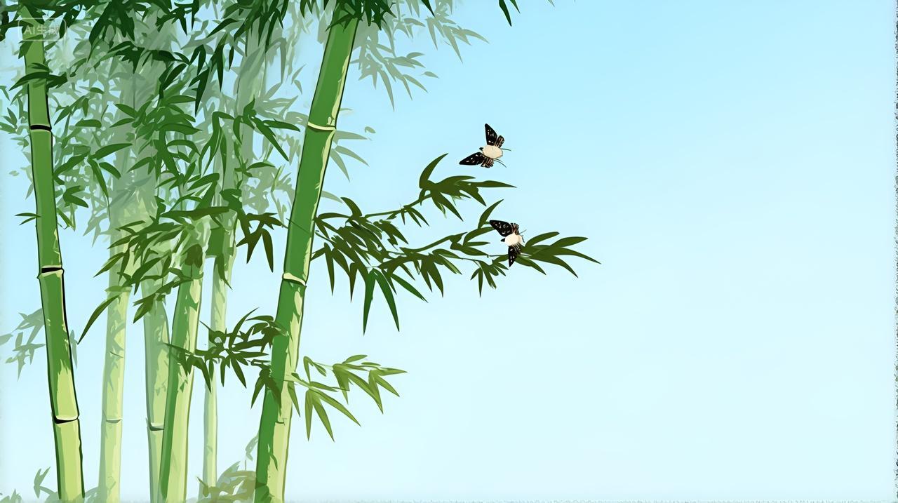 竹林鸟儿幽静绿色竹子翠竹中国风绘画壁纸