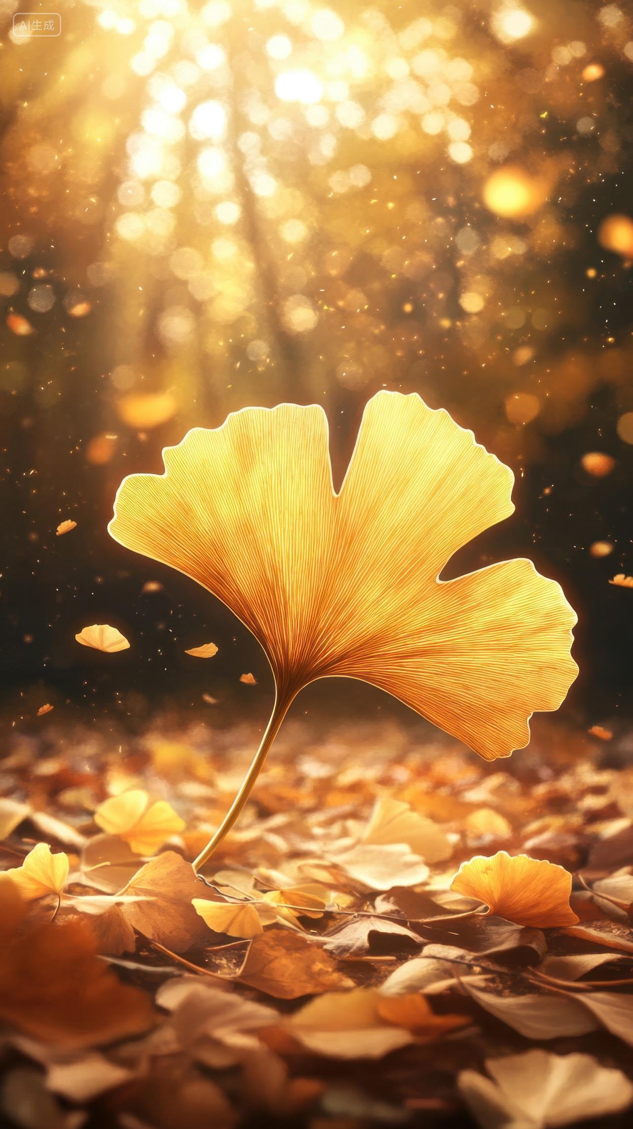 金色的落叶银杏叶