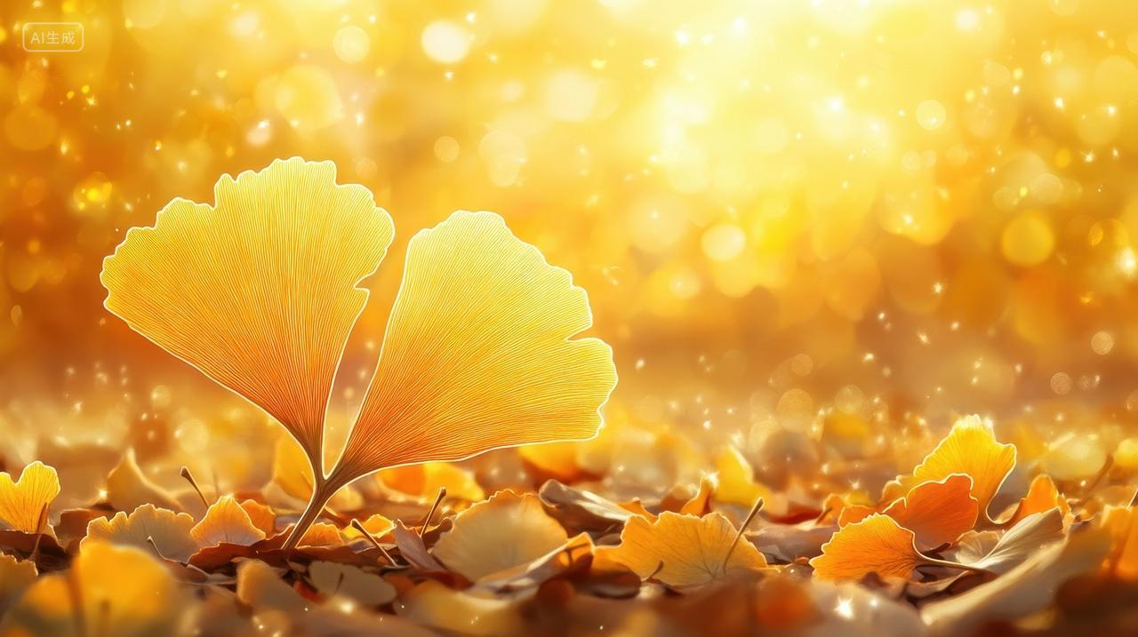 秋日秋天立冬暖阳下的银杏叶