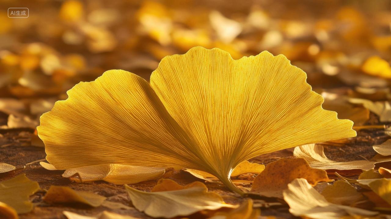 落在地上的金黄色银杏叶