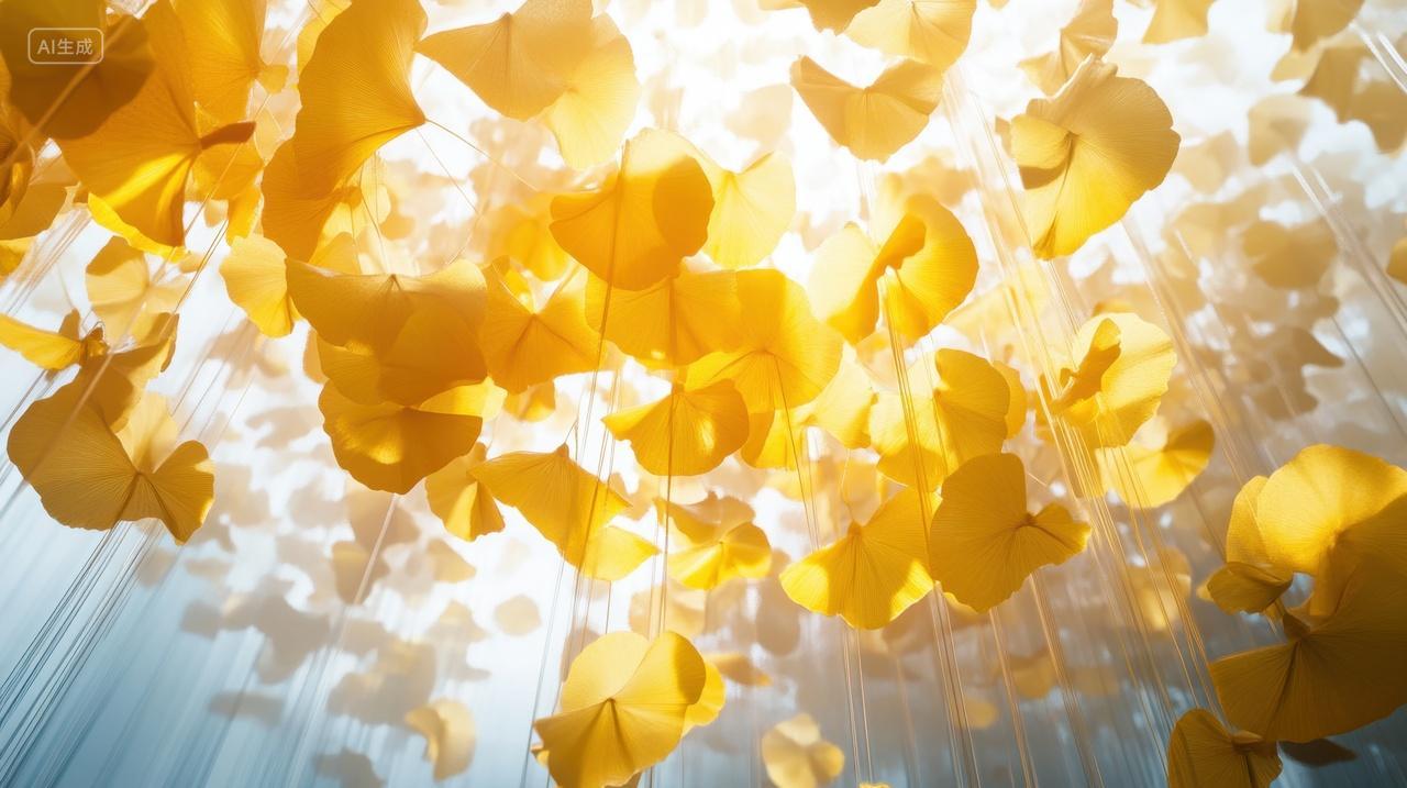 装饰着金黄色银杏叶的房间