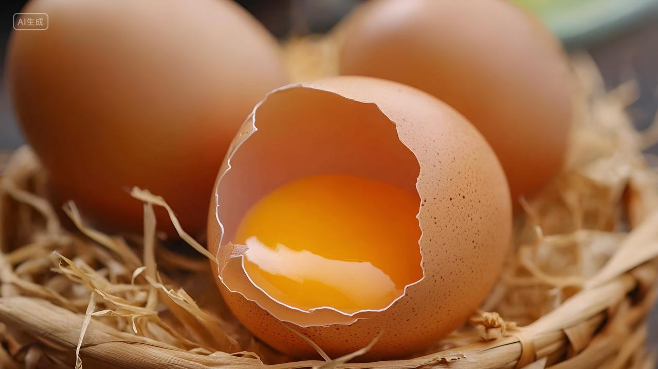特写鸡蛋破壳下蛋生蛋蛋黄蛋清美食食物