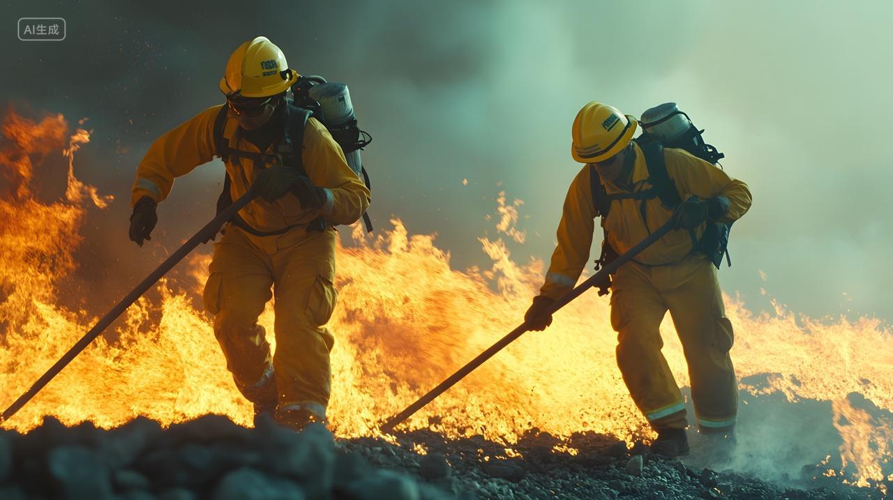 消防员火场灭火行动全国消防日安全宣传图片
