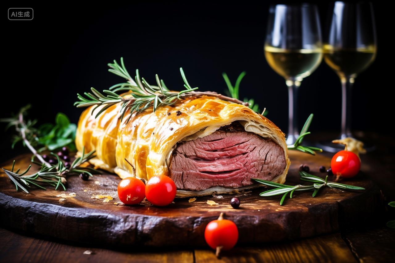 酥皮包裹的美味牛肉餐饮美食