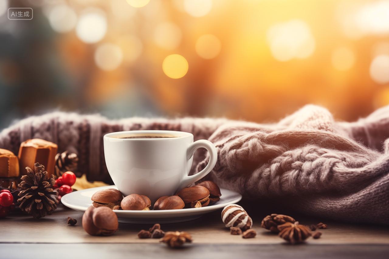 秋日暖阳下的咖啡时光手机壁纸