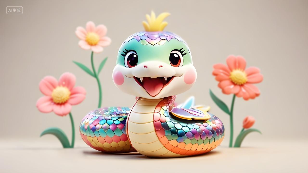 3D卡通萌萌的可爱蛇宝宝蛇年吉祥物图片