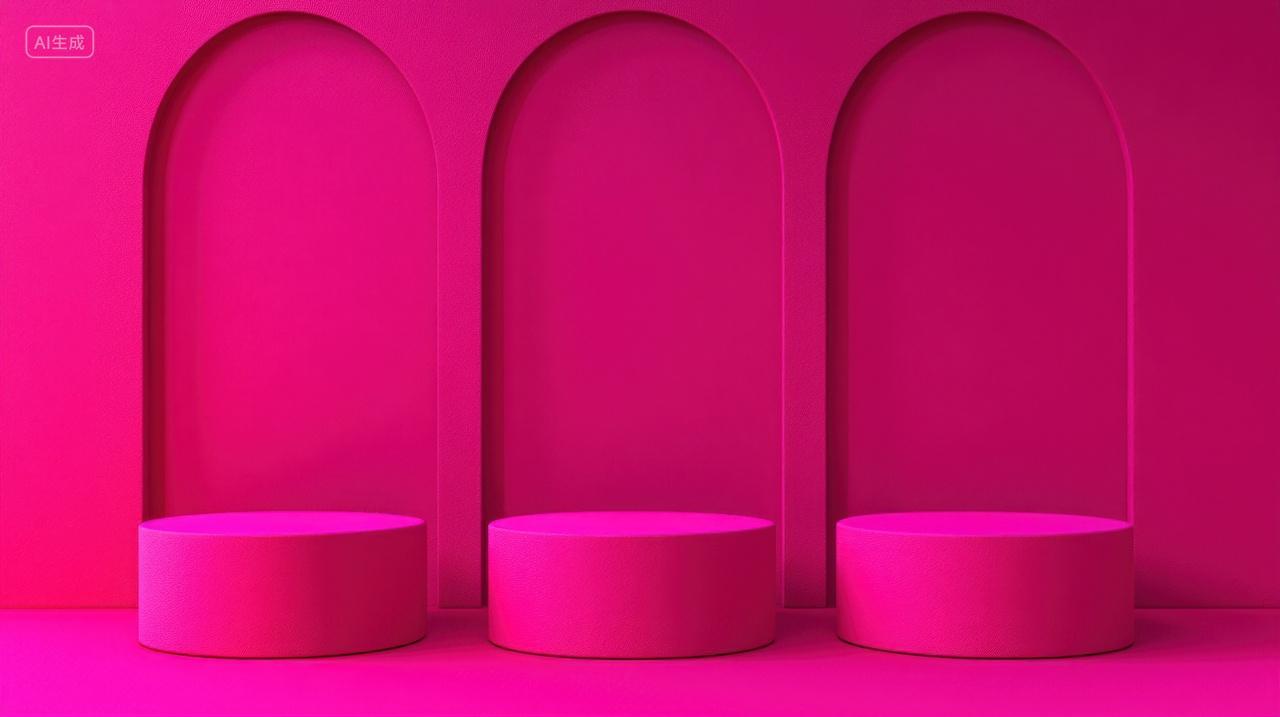 粉色拱门背景下的圆形展台