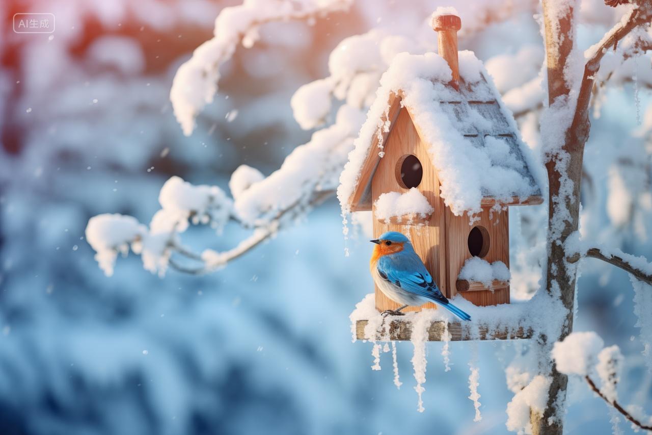 雪景中的鸟巢冬至大小雪