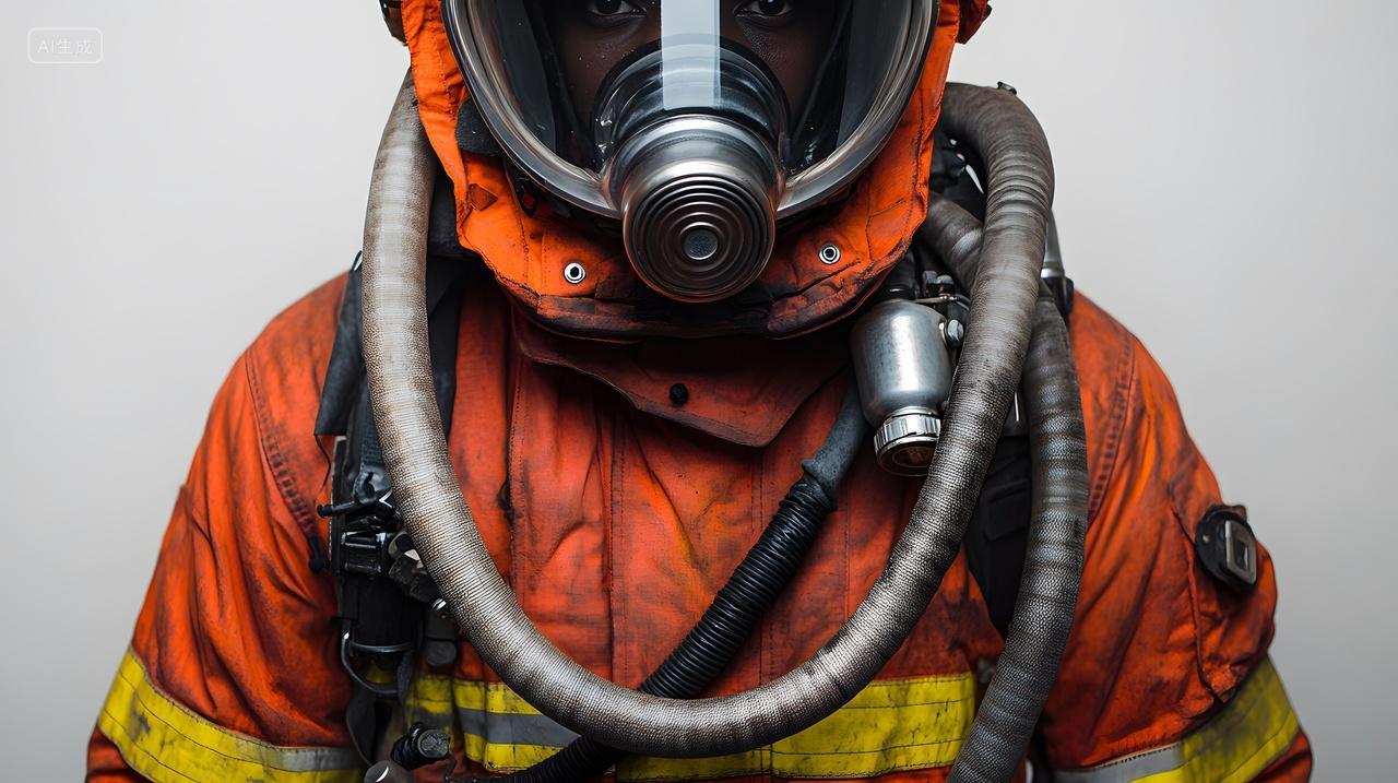消防员防火服与呼吸器特写全国消防日主题