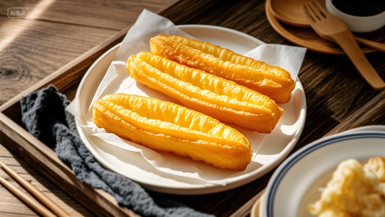 油条油炸鬼中国传统美食小吃早点广东早茶菜单摄影图