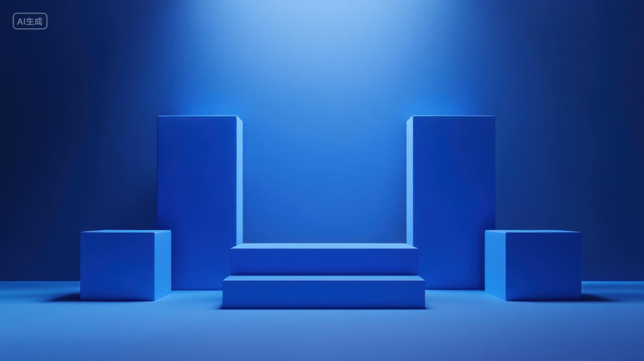 简约蓝色几何电商产品展台