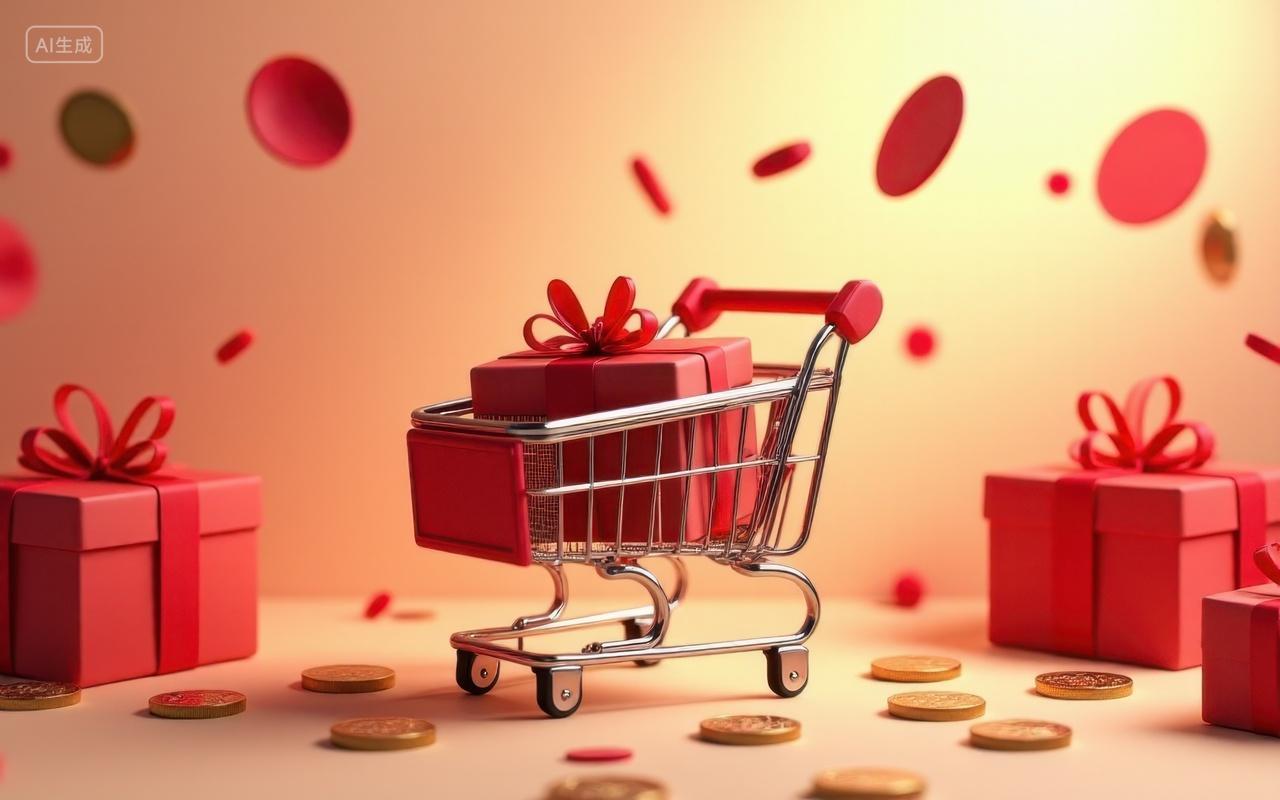 购物车上的红色礼物盒