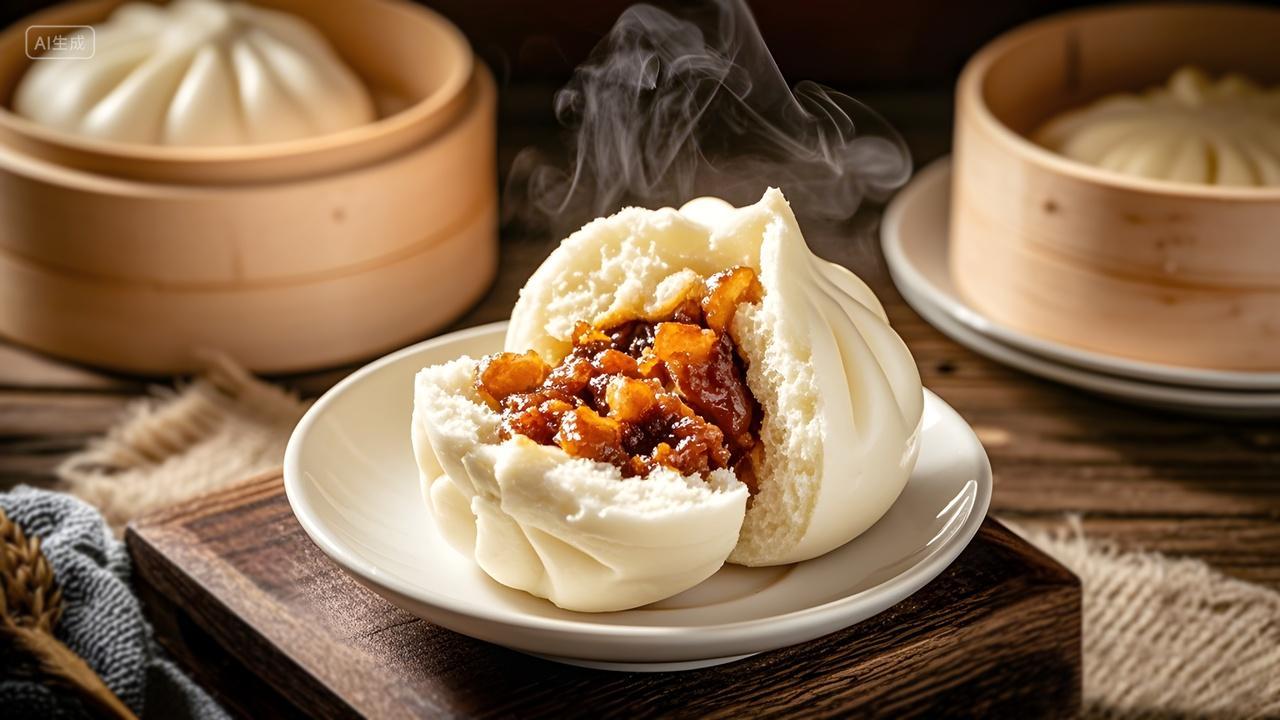 冒着热气的叉烧包广东特色美食图片