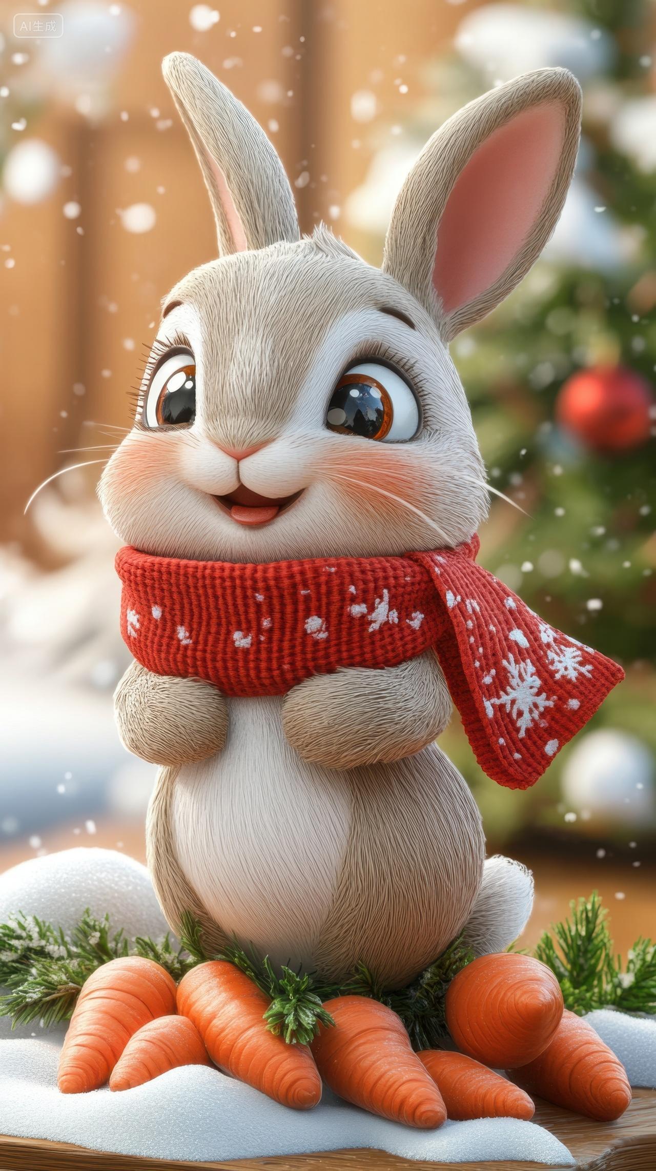 雪地里的可爱兔子