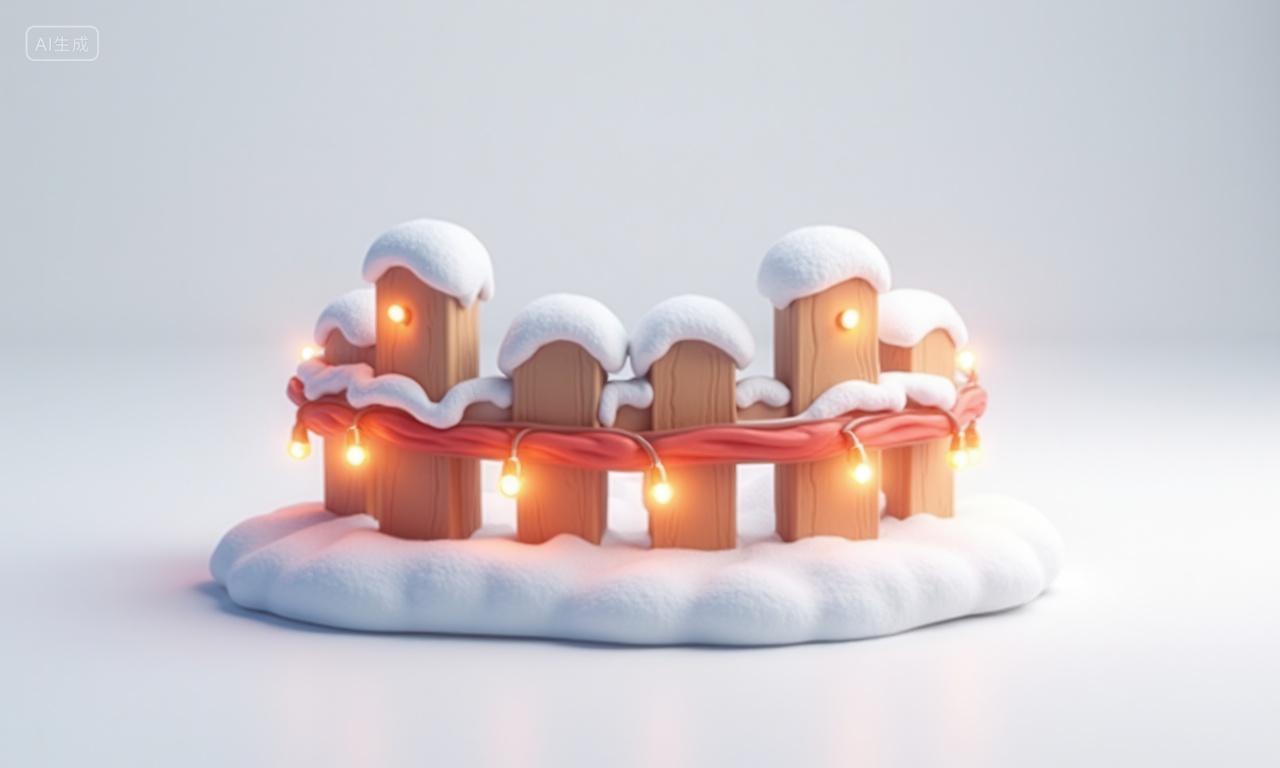 3D圣诞节雪景里的木栅栏图标