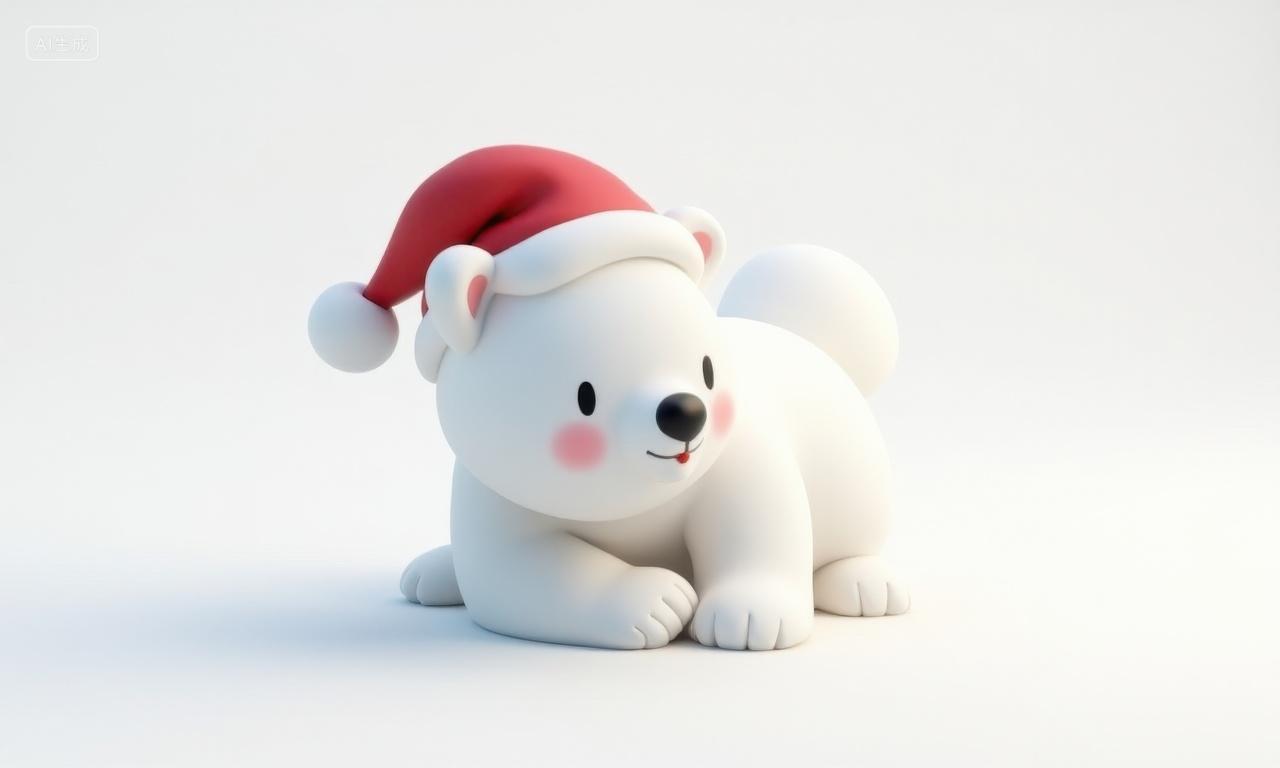 3D卡通戴着圣诞帽子的北极熊