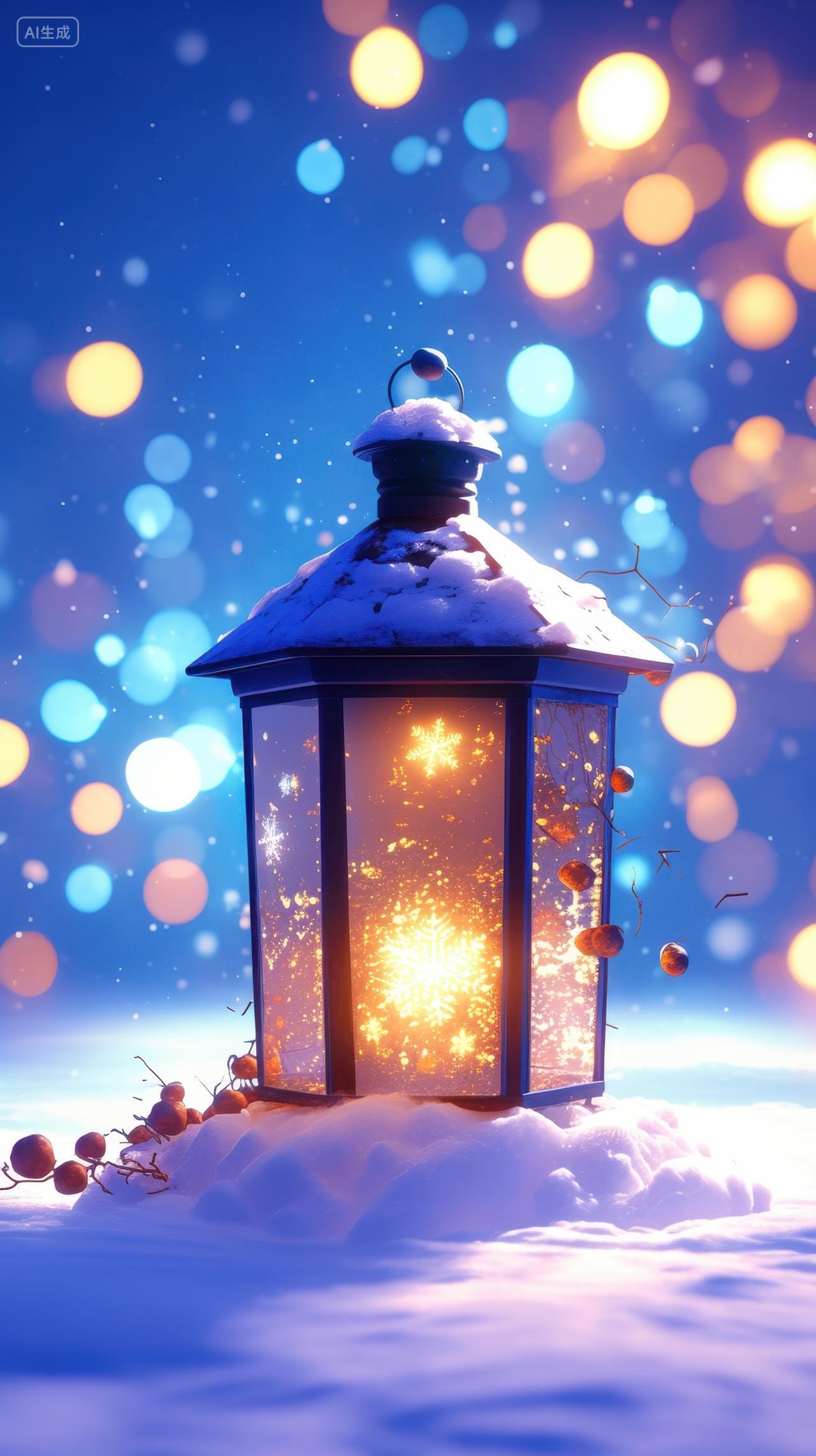 雪地上的灯笼