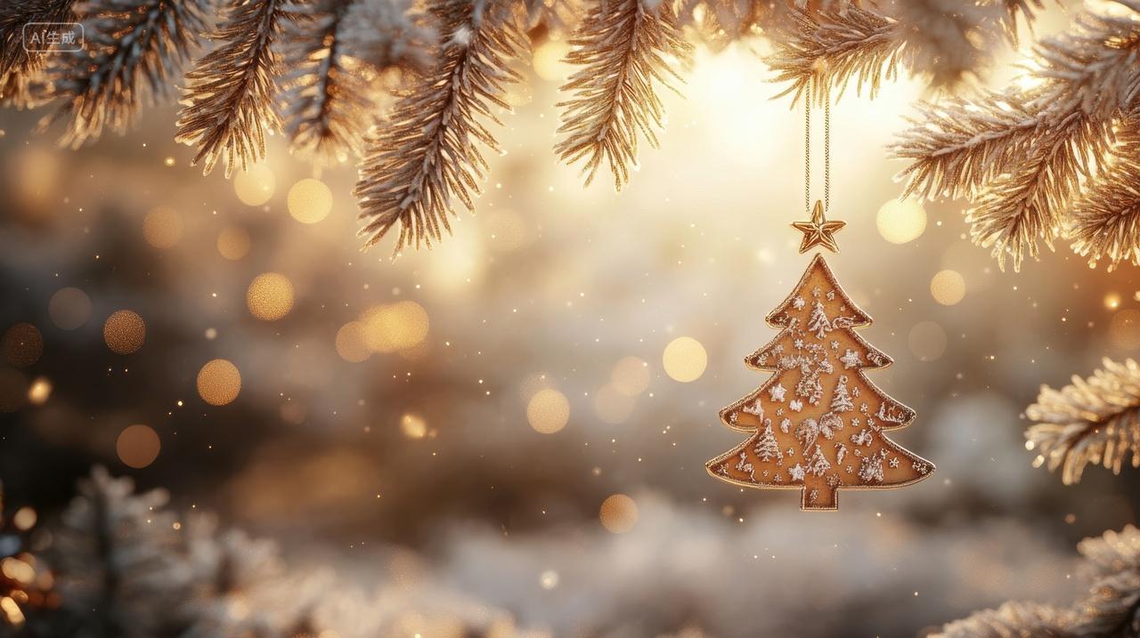 雪松枝上的圣诞装饰