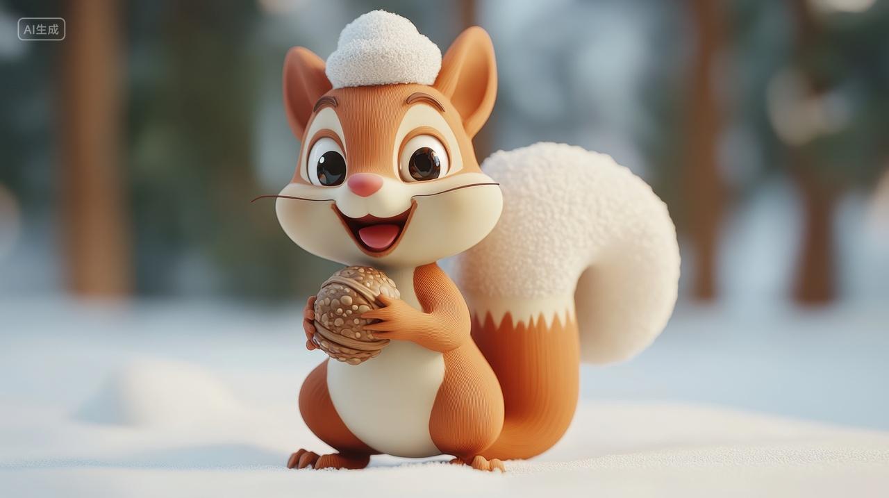 雪地里抱着食物的松鼠