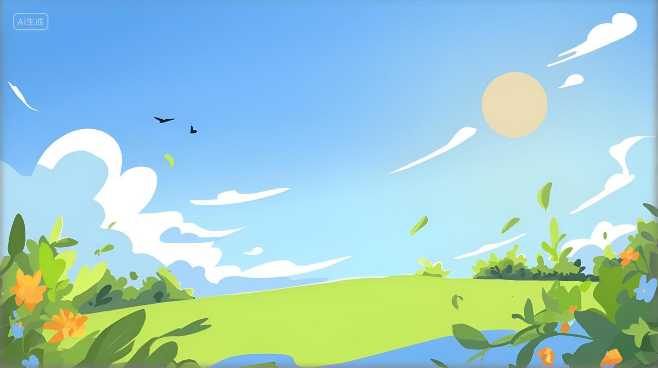 清新田园风光阳光明媚的田野暑假插画壁纸