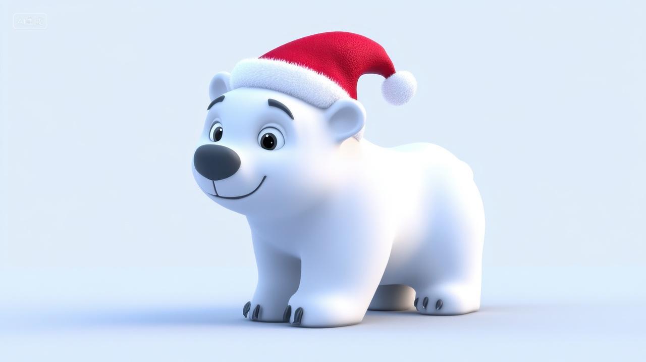 3D卡通圣诞节戴着圣诞帽子的北极熊