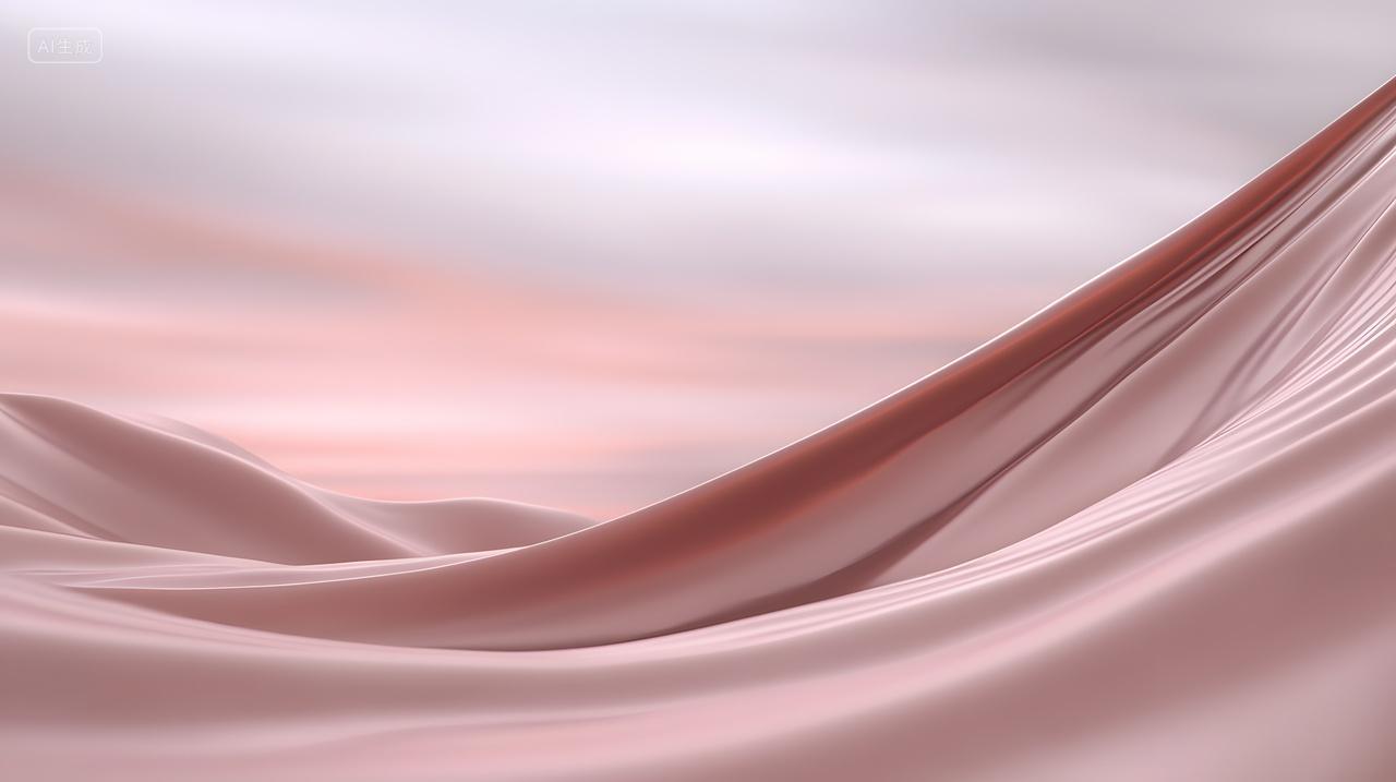 柔软粉色织物垂坠成柔和波浪状