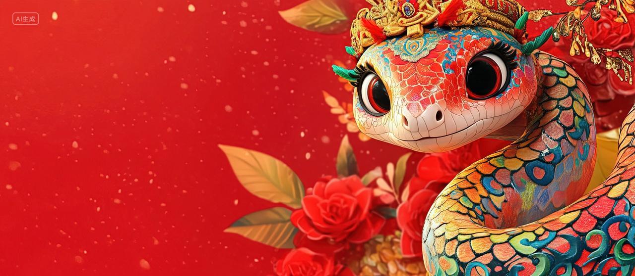 国潮卡通蛇新年春节红色背景