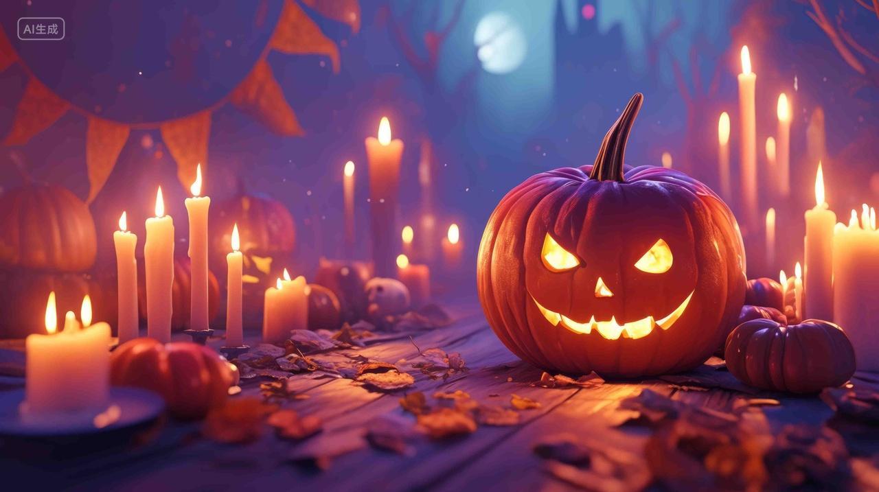 万圣节南瓜灯恶魔魔鬼笑容卡通背景图壁纸