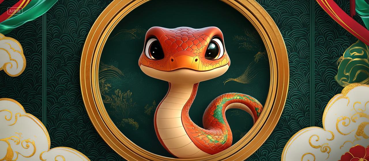 国潮卡通蛇新年春节绿色背景